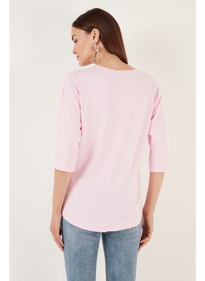 Lela Crew Neck Three Quarter Sleeve Women's Blouse 5861416Y - Image 4